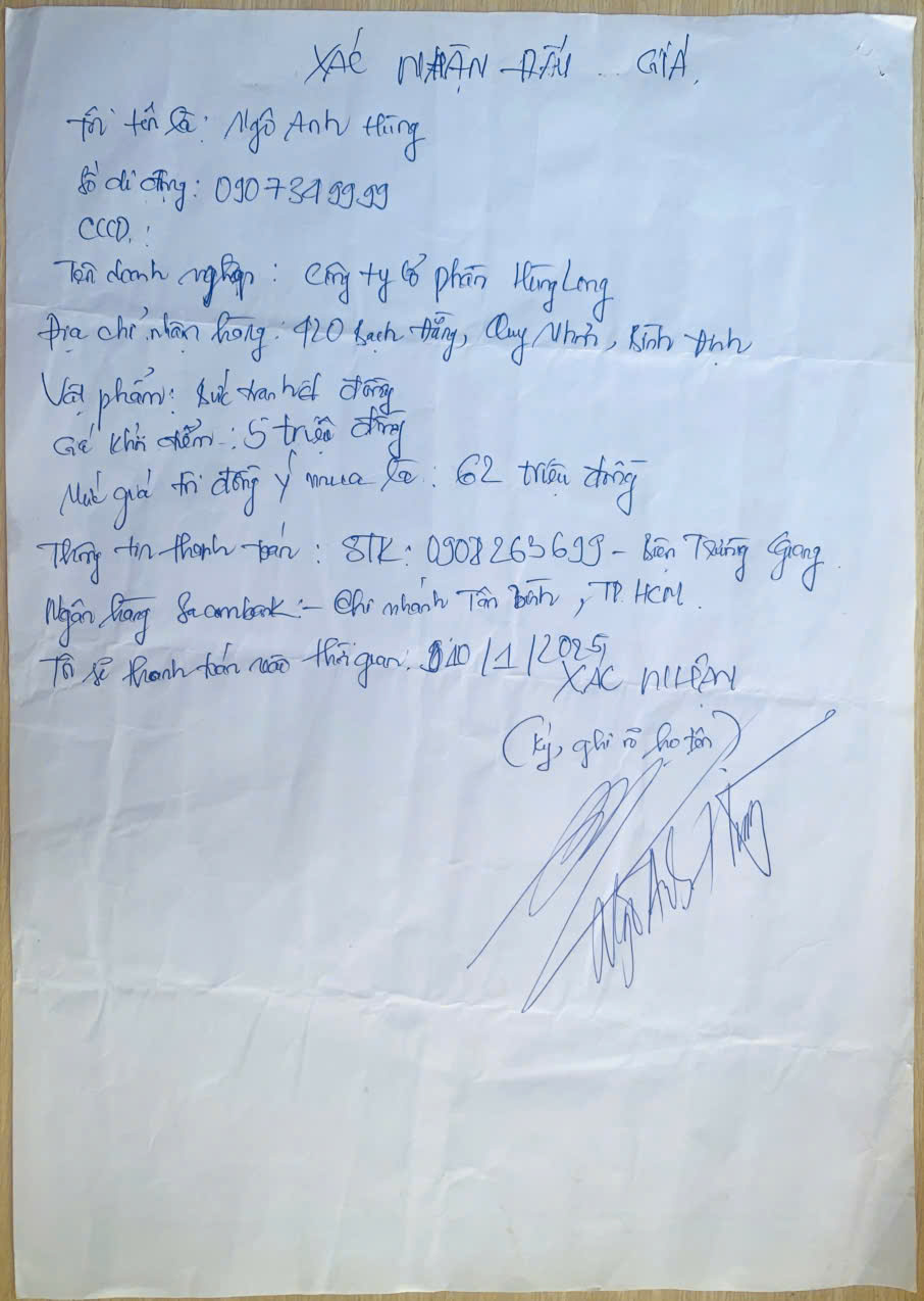 Xac nhan dau gia - Hung Long